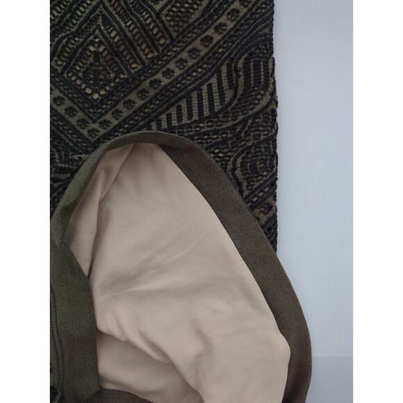 Bebe Stretch Short Sleeve Bodycon Dress Black Tan Olive Green Geometric Sze M/L - Picture 8 of 8